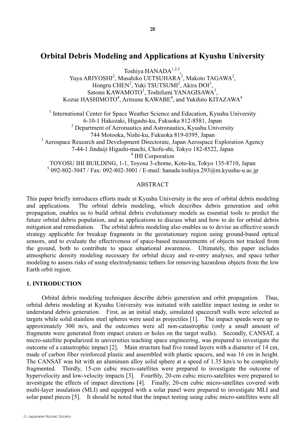 Orbital Debris Modeling and Applications at Kyushu University