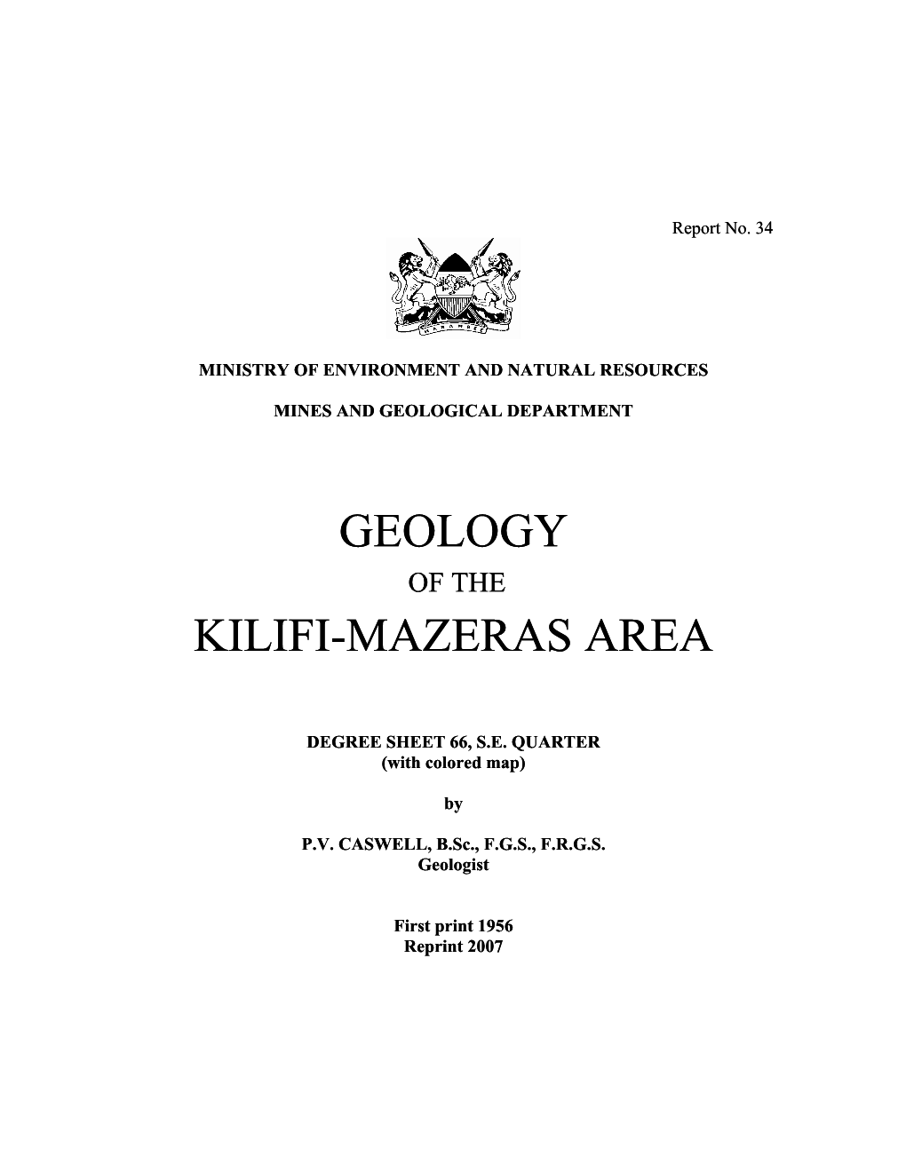 Geology of the Kilifi-Mazeras Area