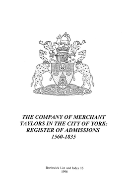 Company of Merchant Taylors in the City of York Register of Admissions