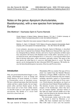 Notes on the Genus Aporpium (Auriculariales, Basidiomycota), with a New Species from Temperate Europe