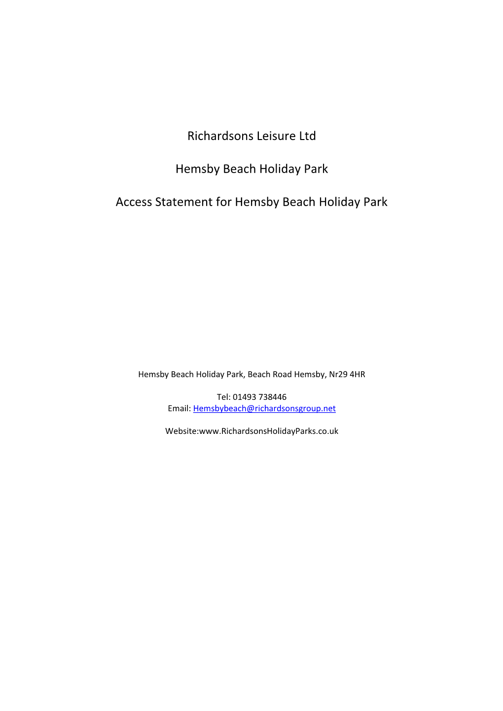 Richardsons Leisure Ltd Hemsby Beach Holiday Park Access