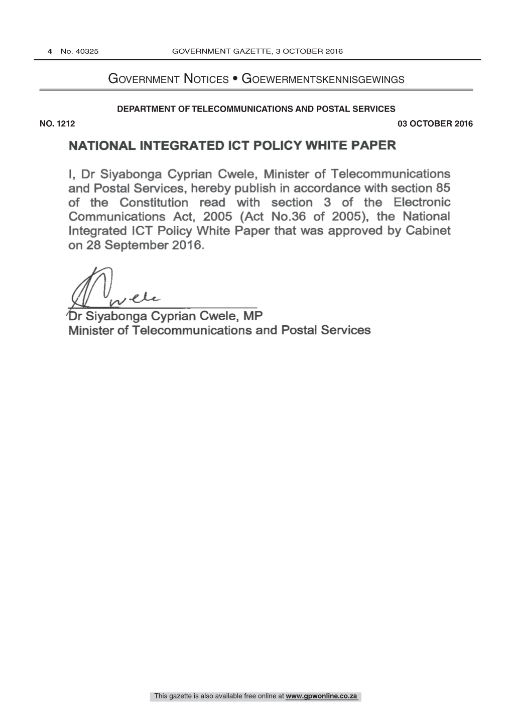 National Integrated ICT Policy White Paper 40325