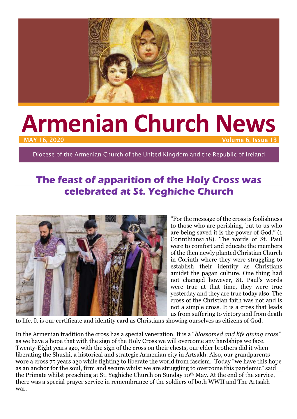 Armenian Church News MAY 16, 2020 Volume 6, Issue 13