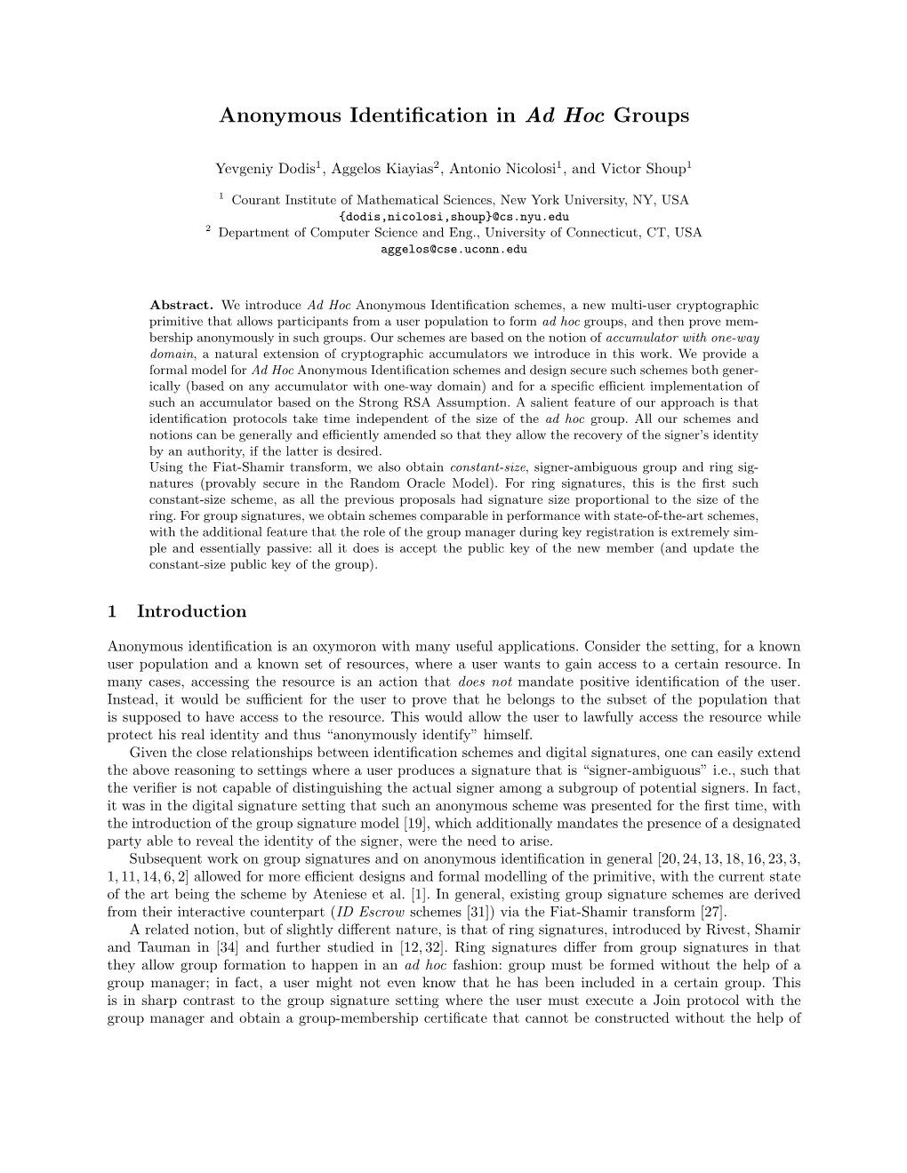 Anonymous Identification in Ad Hoc Groups