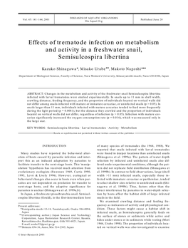 Effects of Trematode Infection on Metabolism and Activity in a Freshwater Snail, Semisulcospira Libertina