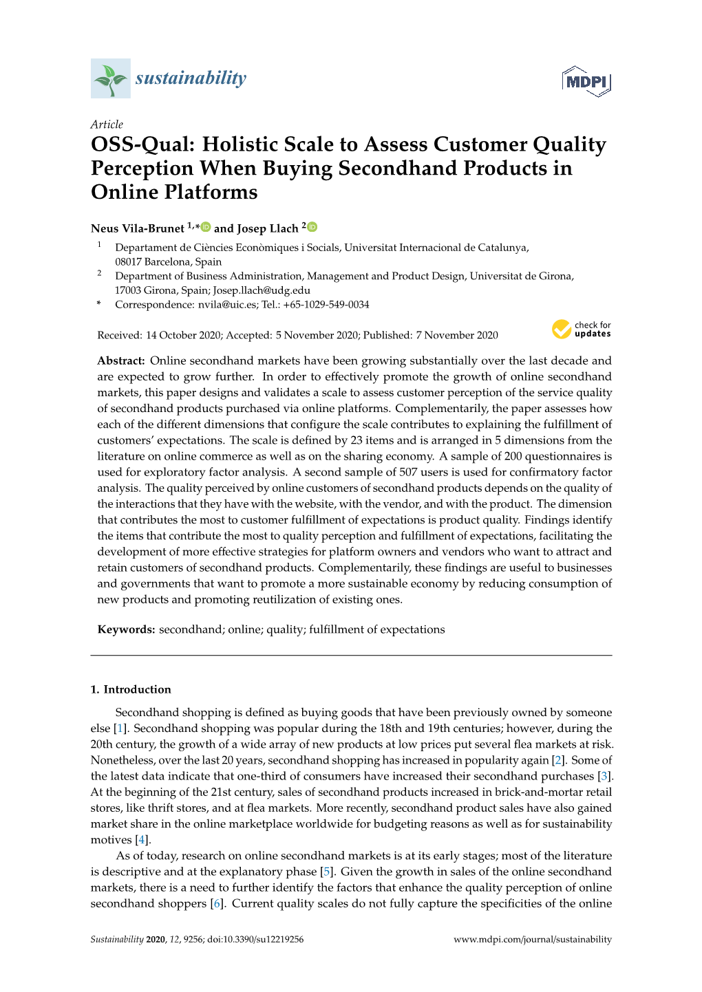 OSS-Qual: Holistic Scale to Assess Customer Quality Perception When Buying Secondhand Products in Online Platforms