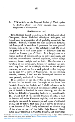 Art. XIV.—Notes on the Bhojpurí Dialect of Hindi, Spoken in Western