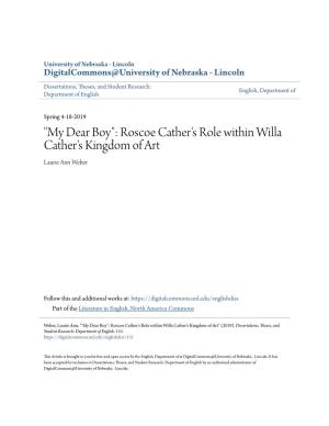 Roscoe Cather's Role Within Willa Cather's Kingdom of Art Laurie Ann Weber