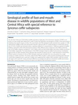 Serological Profile of Foot-And-Mouth Disease in Wildlife Populations Of