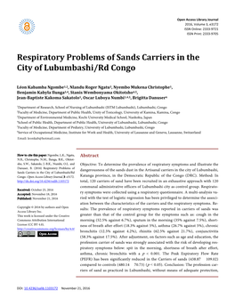 Respiratory Problems of Sands Carriers in the City of Lubumbashi/Rd Congo