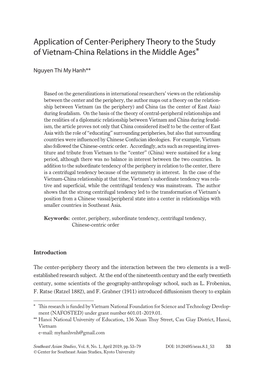 Application of Center-Periphery Theory to the Study of Vietnam-China Relations in the Middle Ages*