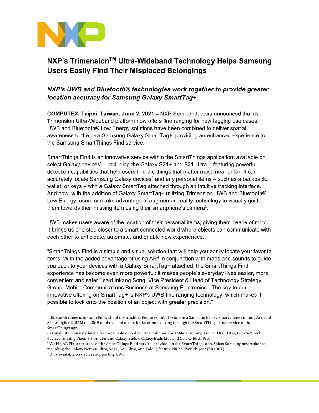 NXP's Trimensiontm Ultra-Wideband Technology Helps Samsung Users Easily Find Their Misplaced Belongings