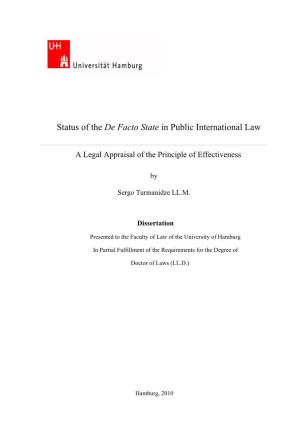 Status of the De Facto State in Public International Law