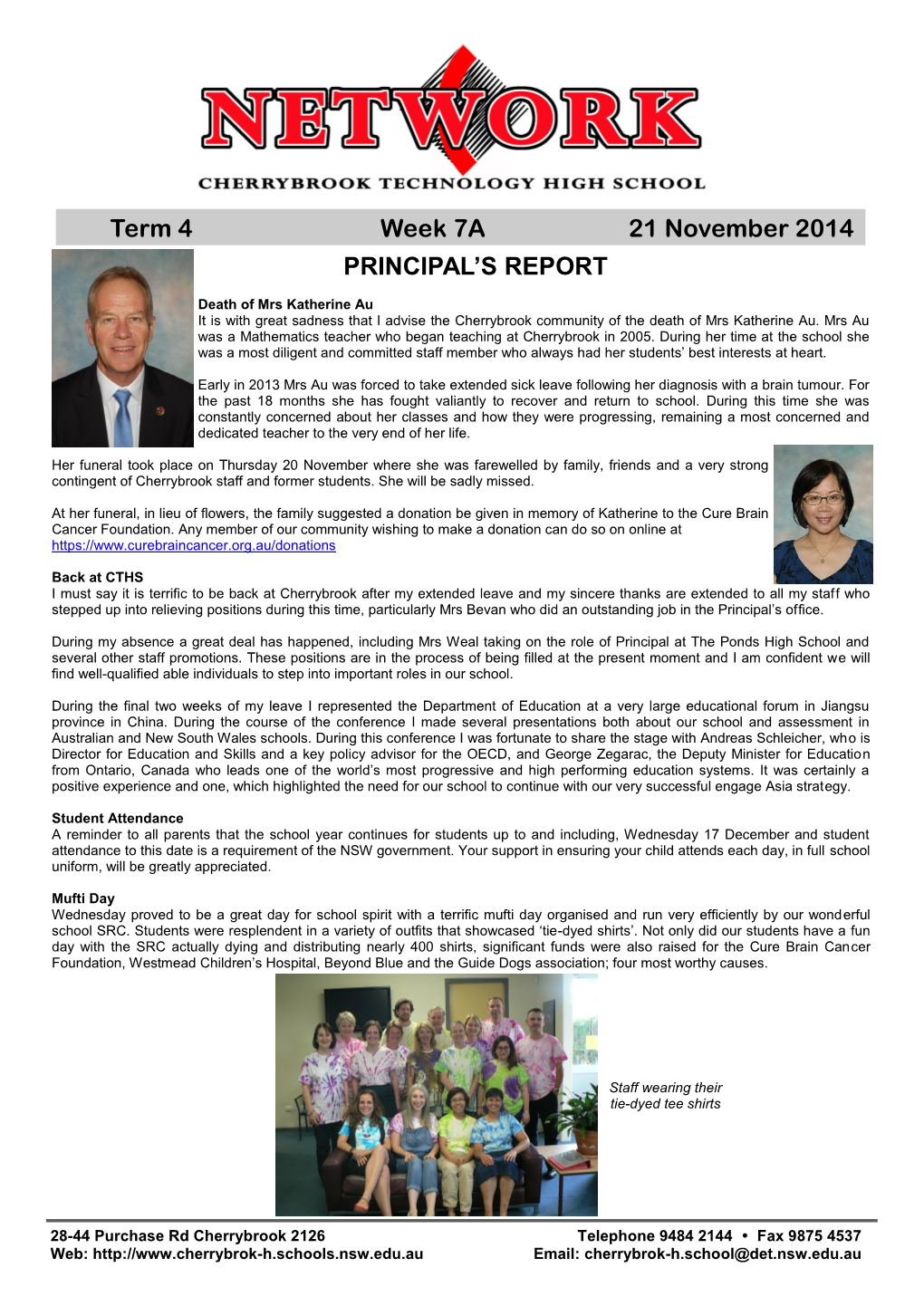 Term 4 Week 7A 21 November 2014 PRINCIPAL's REPORT