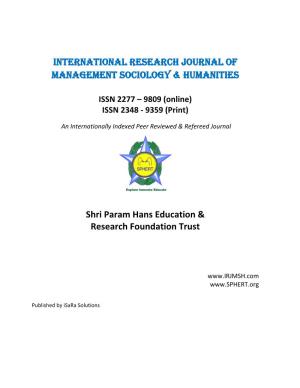 International Research Journal of Management Sociology & Humanities