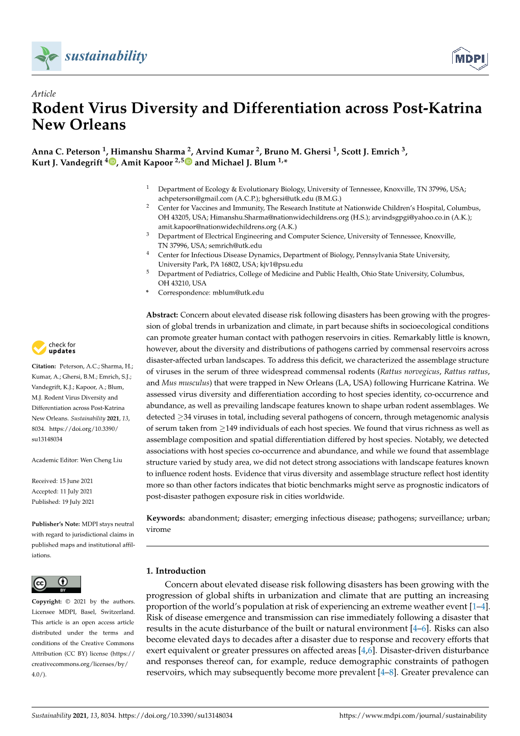 Rodent Virus Diversity and Differentiation Across Post-Katrina New Orleans