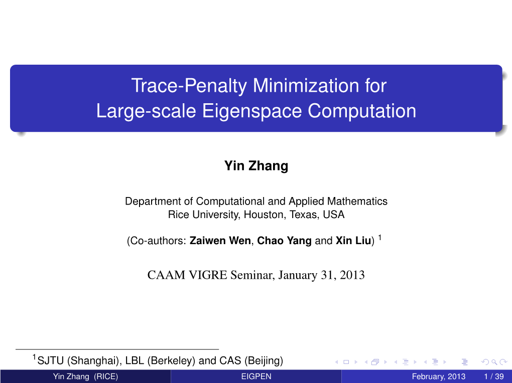 Trace-Penalty Minimization for Large-Scale Eigenspace Computation
