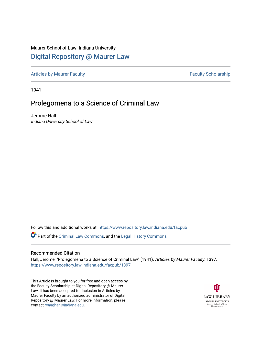 Prolegomena to a Science of Criminal Law