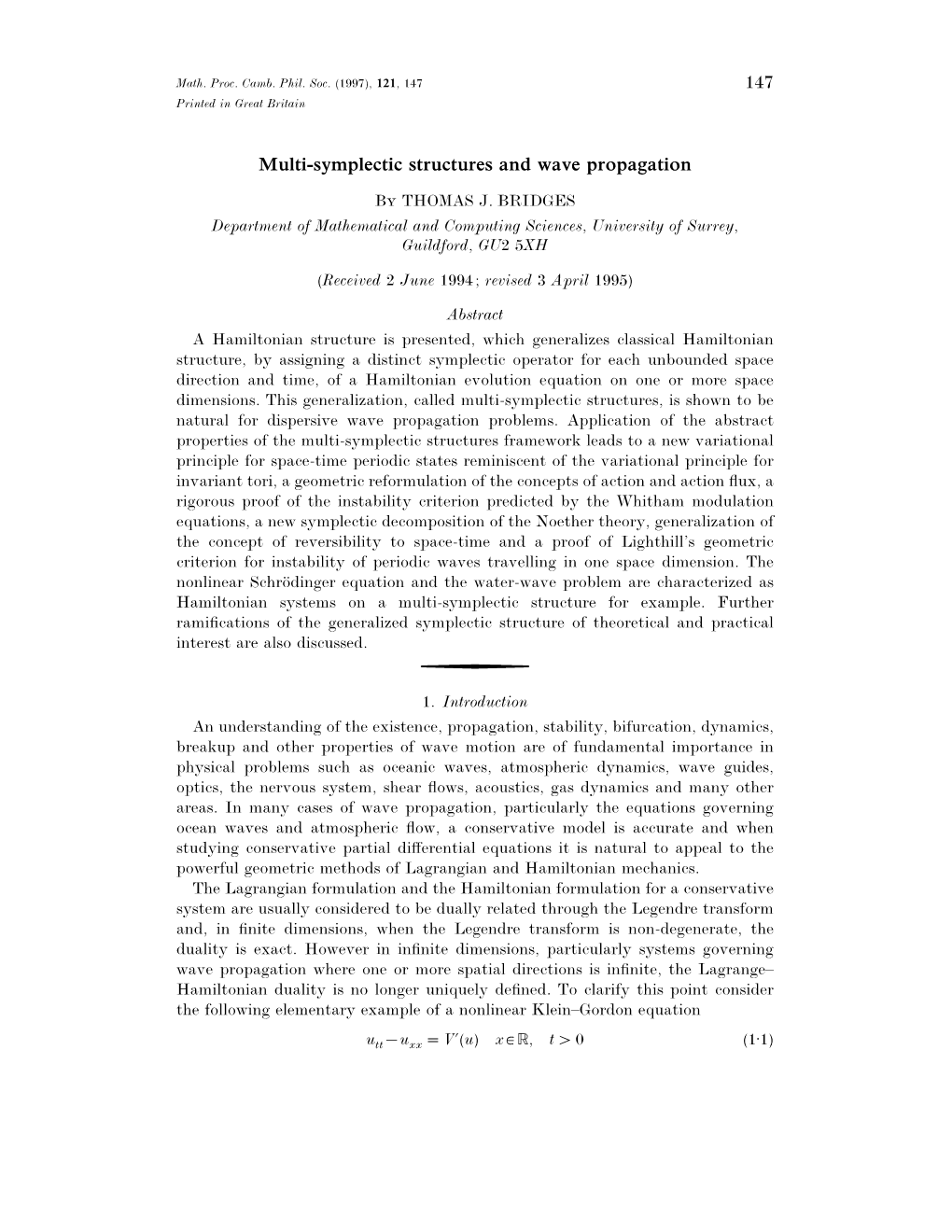 147 Multi-Symplectic Structures and Wave Propagation