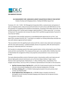 For Immediate Release: Dlc Management Corp
