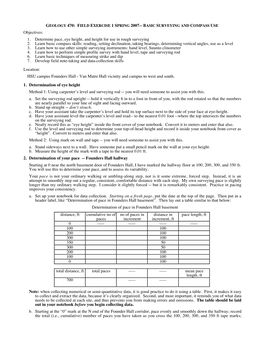 1. Determine Pace, Eye Height, and Height for Use in Rough Surveying 2