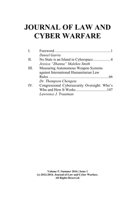 Journal of Law and Cyber Warfare