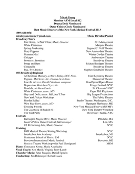 Micah Young Music Director Resume 3/04/2018