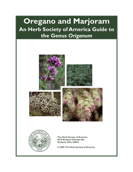 Oregano and Marjoram an Herb Society of America Guide to the Genus Origanum