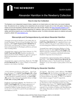 Alexander Hamilton in the Newberry Collection