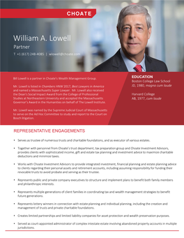 William A. Lowell Partner T +1 (617) 248-4085 | Wlowell@Choate.Com