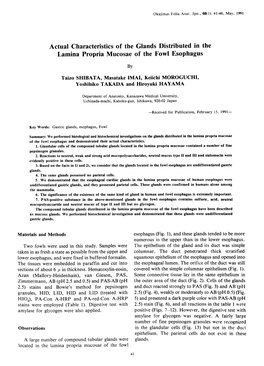 Actual Characteristics of the Glands Distributed in the Lamina Propria Mucosae of the Fowl Esophagus