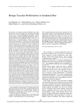 Benign Vascular Proliferations in Irradiated Skin