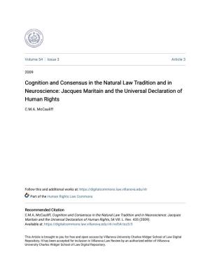 Cognition and Consensus in the Natural Law Tradition and in Neuroscience: Jacques Maritain and the Universal Declaration of Human Rights