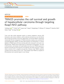 TRIM25 Promotes the Cell Survival and Growth of Hepatocellular Carcinoma Through Targeting Keap1-Nrf2 Pathway