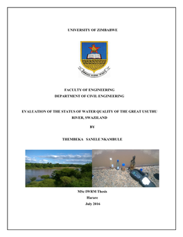 Evaluation of the Status of Water Quality of the Great Usuthu River, Swaziland