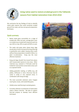 Using Native Seed to Restore Eroded Ground in the Falklands: Lessons from Habitat Restoration Trials 2014-2016