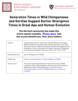 Generation Times in Wild Chimpanzees and Gorillas Suggest Earlier Divergence Times in Great Ape and Human Evolution