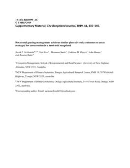 Supplementary Material: the Rangeland Journal, 2019, 41, 135–145