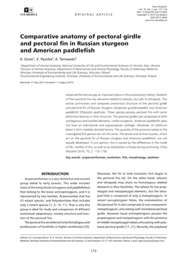 Comparative Anatomy of Pectoral Girdle and Pectoral Fin in Russian Sturgeon and American Paddlefish K