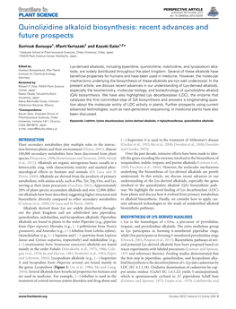 Quinolizidine Alkaloid Biosynthesis: Recent Advances and Future Prospects