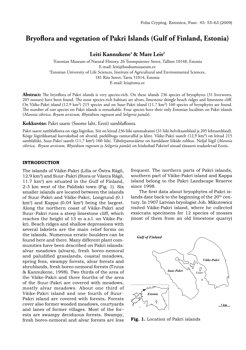 Bryoflora and Vegetation of Pakri Islands (Gulf of Finland, Estonia)