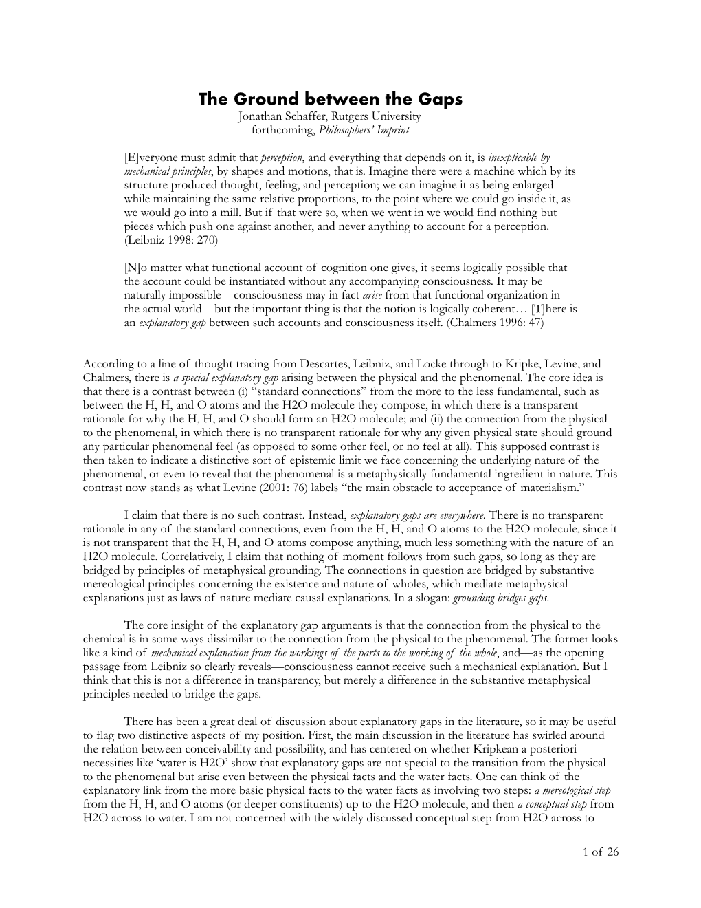 The Ground Between the Gaps Jonathan Schaffer, Rutgers University Forthcoming, Philosophers’ Imprint