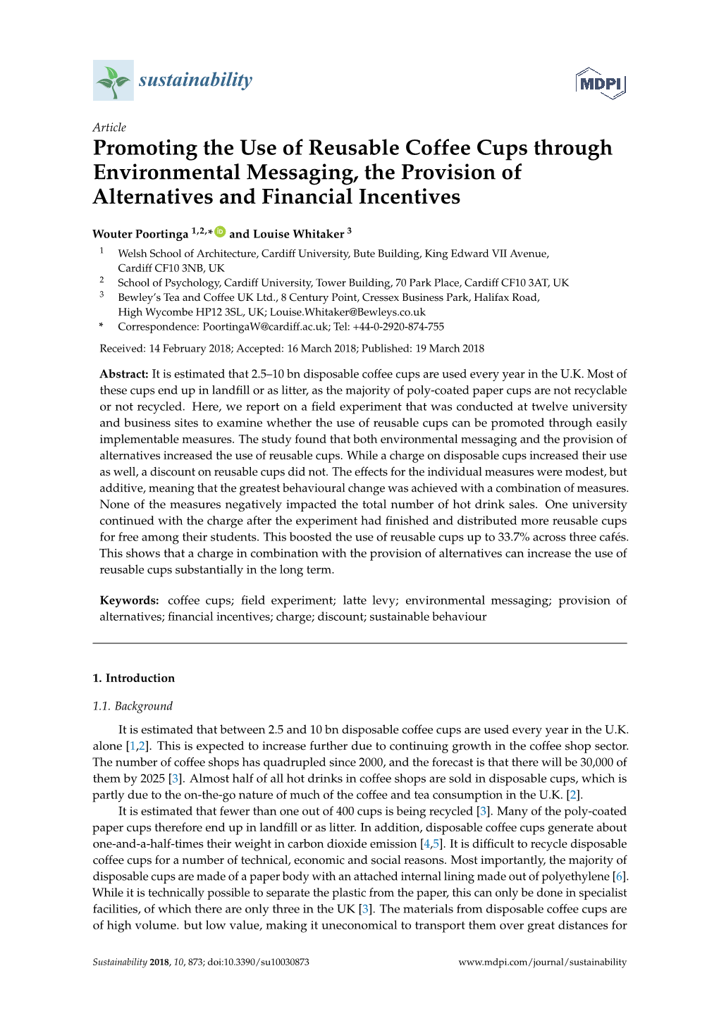 Promoting the Use of Reusable Coffee Cups Through Environmental Messaging, the Provision of Alternatives and Financial Incentives