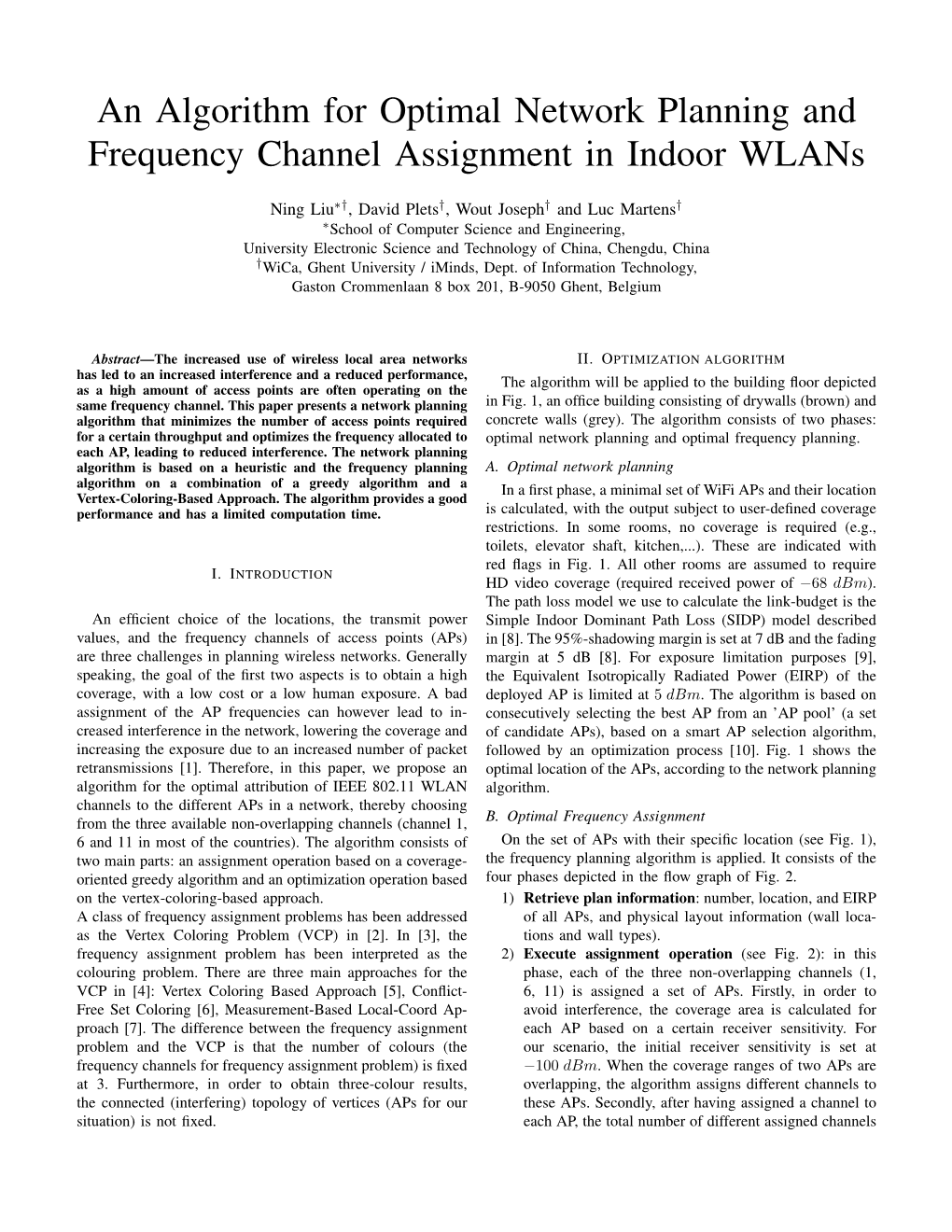 An Algorithm for Optimal Network Planning and Frequency Channel Assignment in Indoor Wlans