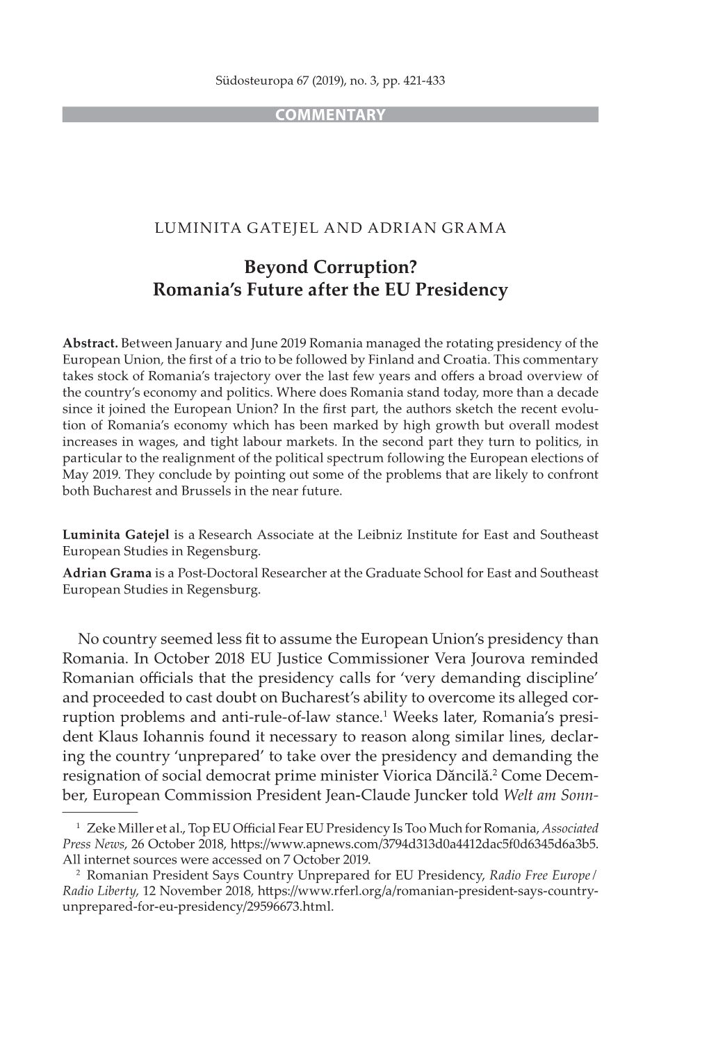 Beyond Corruption? Romania's Future After the EU Presidency