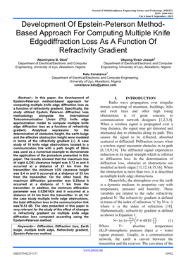 Development of Epstein-Peterson Method- Based Approach for Computing Multiple Knife Edgediffraction Loss As a Function of Refractivity Gradient