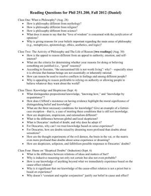 Reading Questions for Phil 251.200, Fall 2012 (Daniel)