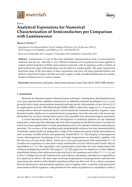 Analytical Expressions for Numerical Characterization of Semiconductors Per Comparison with Luminescence
