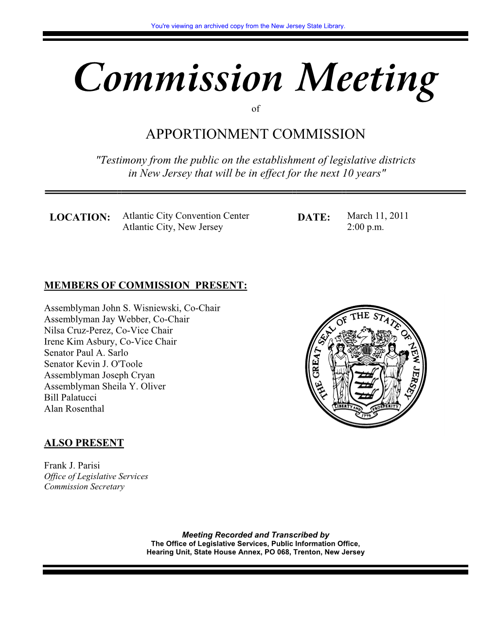 Commission Meeting Of