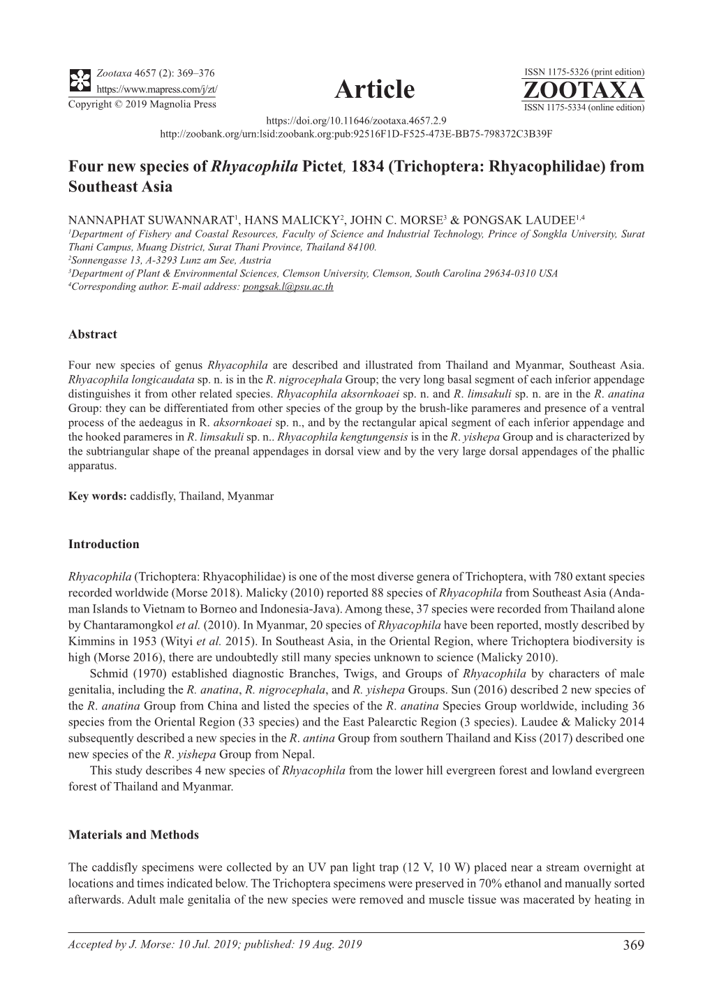 Trichoptera: Rhyacophilidae) from Southeast Asia